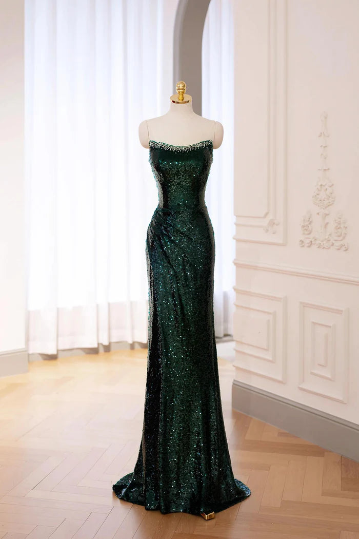 Green Sequins Long Prom Dress, Mermaid Off the Shoulder Party Dress